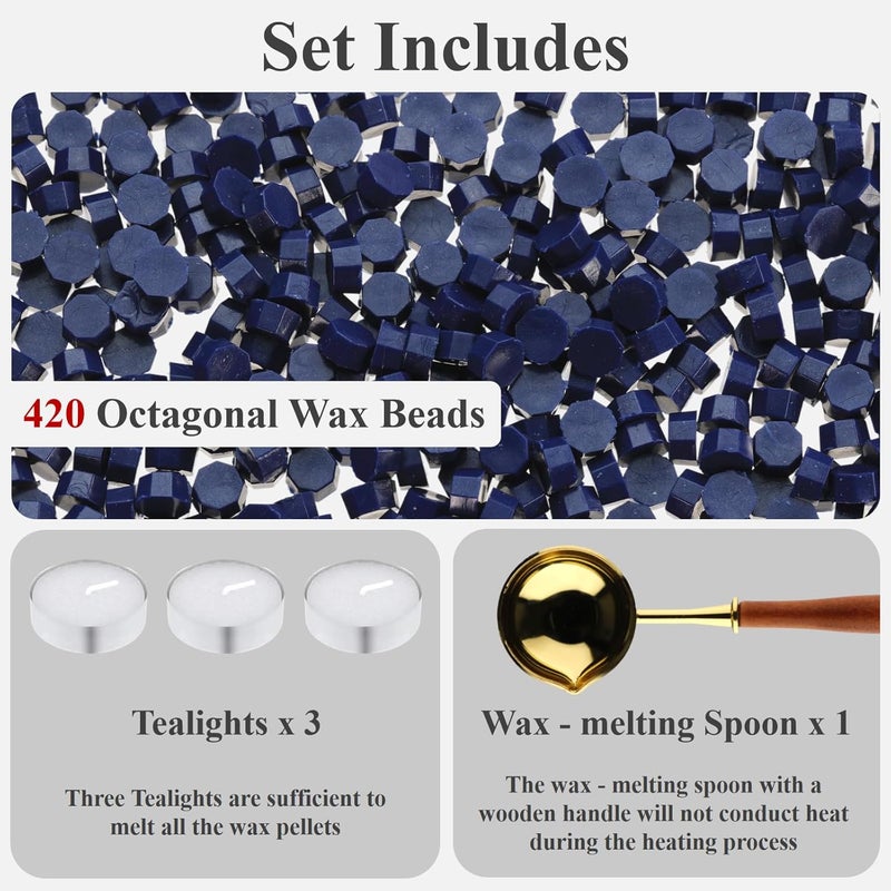 Cazzon 420 Pcs Vintage Wax Sealing Beads for Wax Seal Stamp, Antique Decor for Wedding Invitations, Envelope, Letters, DIY Crafts Gift Wrap (Blue A) - Image 2